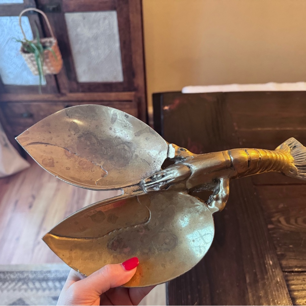 Vintage Brass Lobster Dish with Natural Patina – Nautical Accent - Coastal Decor